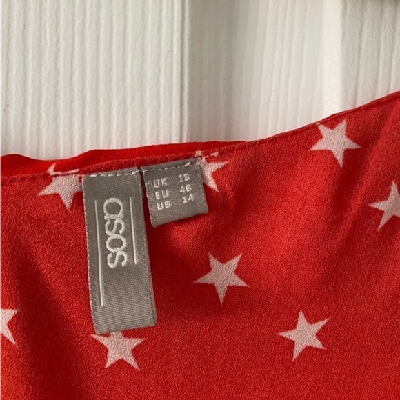 ASOS Ruffled Long Sleeve Blouse Red Star Pattern - Picture 4 of 6